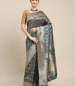 Teal woven Faux kanchipuram silk saree with blouse piece