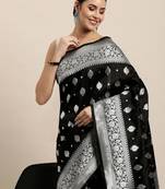 Black Woven Faux Banarasi Silk Saree With Blouse