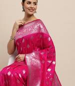Pink Woven Faux Banarasi Silk Saree With Blouse