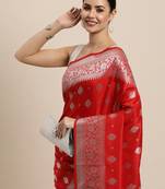 Red Woven Faux Banarasi Silk Saree With Blouse
