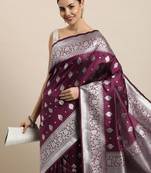 Wine Woven Faux Banarasi Silk Saree With Blouse