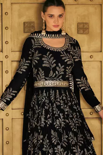Black Georgette Embroidery Anarkali Salwar Kameez