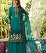 Teal Blue Digital Printed Cotton  Straight Suit Free size full stitched Up To 42" Size