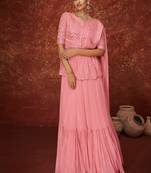 Pink Embroidered Georgette  Suit Free size full stitched Up To 42" Size