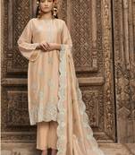 Peach Embroidered Organza Silk Straight Straight Suit Free size full stitched Up To 42" Size