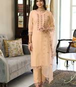 Cotton Embroidered Beige Straight Suit Free size full stitched Up To 42" Size