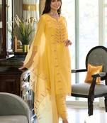 Cotton Embroidered Mustard  Straight Suit Free size full stitched Up To 42" Size
