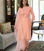 Cotton Embroidered Peach Straight Suit Free size full stitched Up To 42" Size