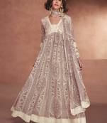 Georgette Printed Cream Semi Stitched Anarkali Suit Up To 42" Size