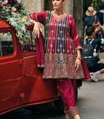 Chinnon Embroidered Wine Semi Stitched Anarkali Suit Up To 42" Size