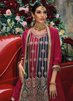 Chinnon Embroidered Wine Semi Stitched Anarkali Suit Up To 42" Size 2