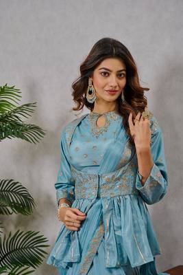 Premium Ready To Wear Saree With Stitched Blouse Adorned With Embroidery And Sequins Work Ane Fixed Broach On Pallu 1
