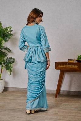 Premium Ready To Wear Saree With Stitched Blouse Adorned With Embroidery And Sequins Work Ane Fixed Broach On Pallu 2