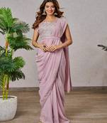 Ready To Wear Saree With Stitched Blouse Adorned With Embroidery And Sequins Work Ane Fixed Broach On Pallu