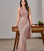 Premium ready to wear saree with stitched blouse adorned with embroidery and sequins work ane fixed broach on pallu