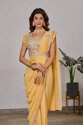 Premium Ready To Wear Saree With Stitched Blouse Adorned With Embroidery And Sequins Work Ane Fixed Broach On Pallu 3