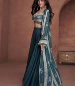 Georgette Embroidered Teal Blue  Palazzo Suit Free size full stitched Up To 42" Size