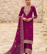 Silk Embroidered Pink  Straight Suit Free size full stitched Up To 42" Size