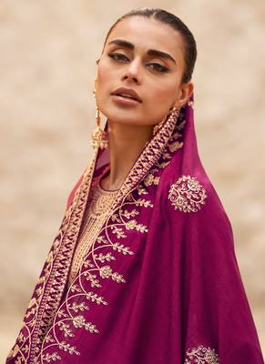 Silk Embroidered Pink  Straight Suit Free size full stitched Up To 42" Size 2
