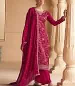 Pink Embroidered Silk  Straight Suit Free size full stitched Up To 42" Size