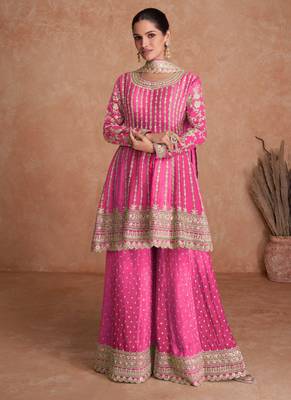 Chinnon Embroidered Pink  Anarkali Suit Free size full stitched Up To 42" Size 1