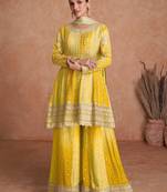 Chinnon Embroidered Mustard Semi Stitched Anarkali Suit Up To 42" Size