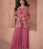 Chinnon Embroidered Rose Gold Semi Stitched Palazzo Suit Up To 42" Size