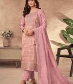 Dola Jacquard Embroidered Pink  Straight Suit Free size full stitched Up To 42" Size
