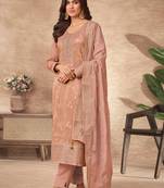 Dola Jacquard Embroidered Peach  Straight Suit Free size full stitched Up To 42" Size