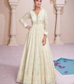 Georgette Embroidered Off White Gown Free size full stitched Up To 42" Size