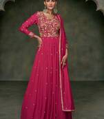 Art Silk Embroidered Pink  Gown Free size full stitched Up To 42" Size
