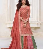 Chinnon Embroidered Coral Punjabi Salwar Suit Up To 42" Size