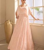 Georgette Embroidered Peach  Gown Free size full stitched Up To 42" Size