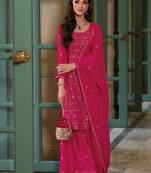 Georgette Embroidered Pink Straight Suit Free size full stitched Up To 42" Size