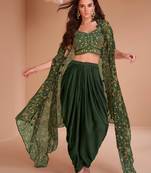 Emerald Green Satin Abstract Printed And Embroidered Punjabi Salwar Suit