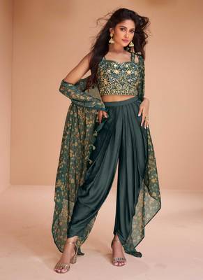 Green Satin Silk Floral Embroidered Punjabi Salwar Suit 1