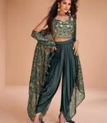 Green Satin Silk Floral Embroidered Punjabi Salwar Suit