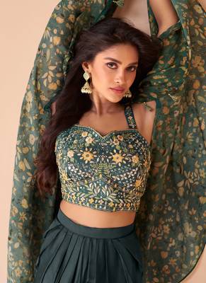Green Satin Silk Floral Embroidered Punjabi Salwar Suit 2