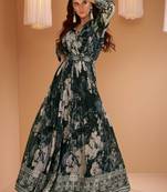 Georgette Embroidered Black  Gown Free size full stitched Up To 42" Size