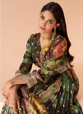 Georgette Embroidered Black Gown Free size full stitched Up To 42" Size 2