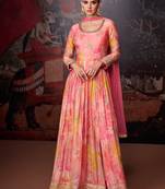 Georgette Embroidered Pink  Anarkali Suit Free size full stitched Up To 42" Size