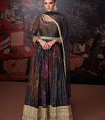 Georgette Embroidered Black  Anarkali Suit Free size full stitched Up To 42" Size