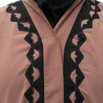 A-Line Front Open Patch Work Abaya in Brown Color With Hijab 5