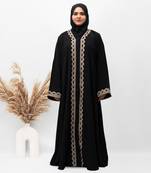 A-Line Front Open Patch Work Abaya in Black Color With Hijab