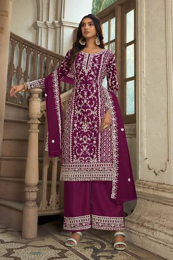 Mulberry wine color net embroidery salwar suit