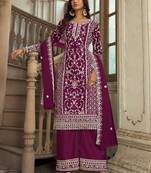Mulberry wine color net embroidery salwar suit