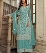 Sky blue net embroidery salwar suit