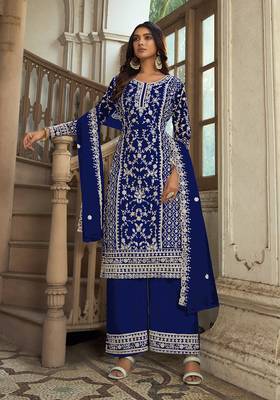 Blue net embroidery salwar suit 1