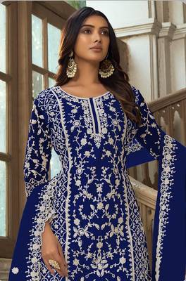 Blue net embroidery salwar suit 2