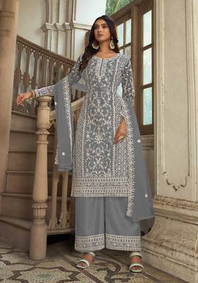 Grey net embroidery salwar suit 1
